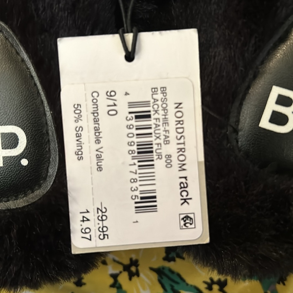 BP BLACK FUR SLIPPERS FROM NORDSTROM RACK NWT size 9/10 - Picture 3 of 4